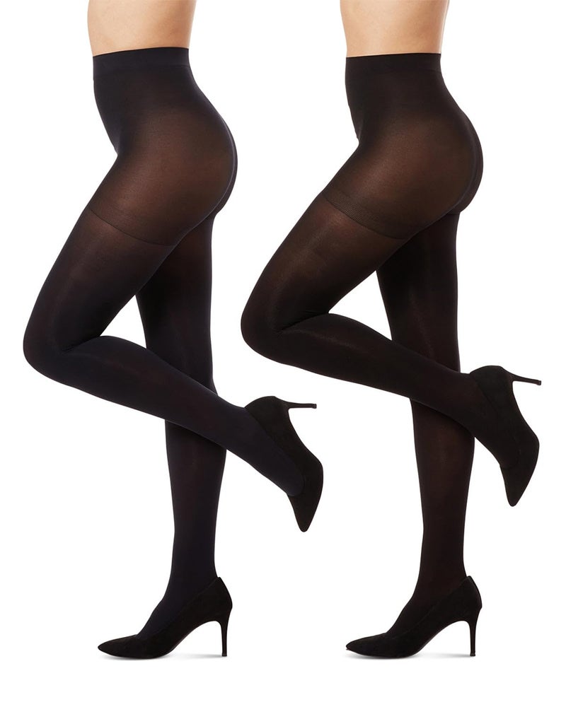 MeMoi Control Top Solid Microfiber Tights 2 Pack Black-Black M-L - Image 1